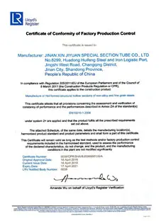 Patent certificate for sharp-corner rectangular steel tube