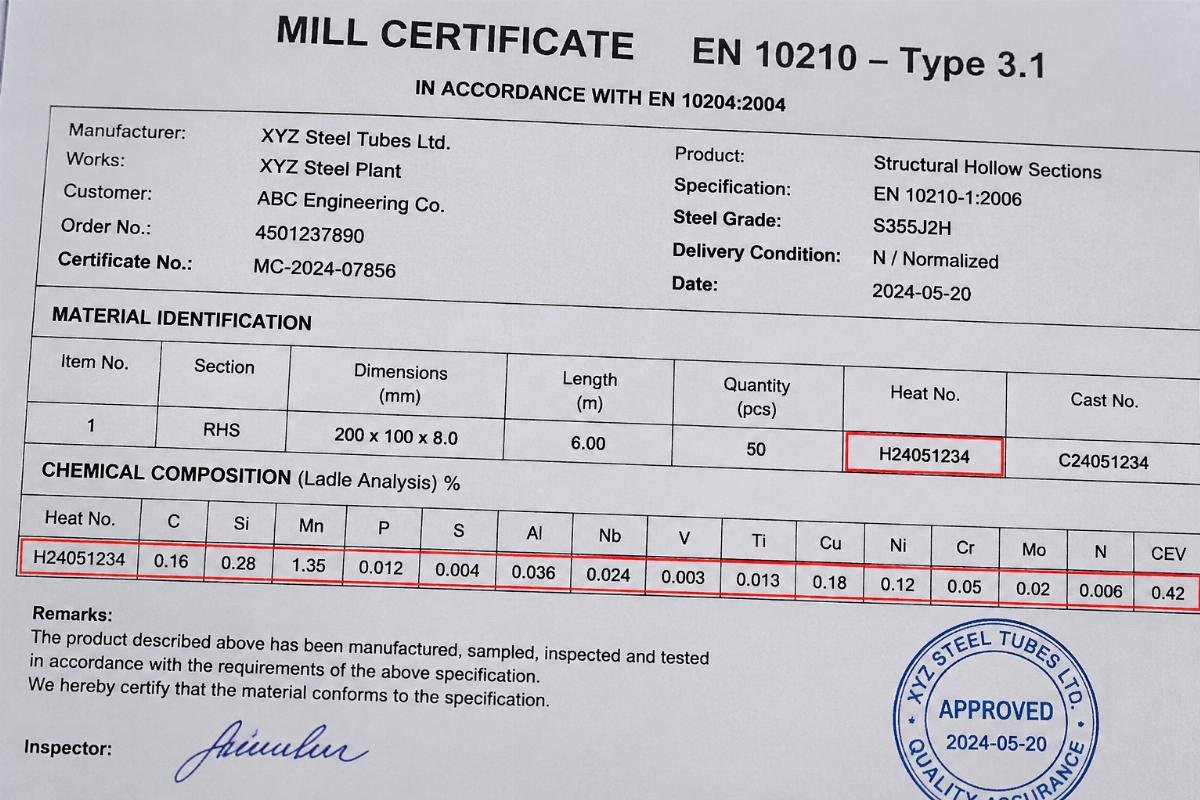 EN10219/EN10210 Steel Pipe Mill Certificate for Export Wholesale