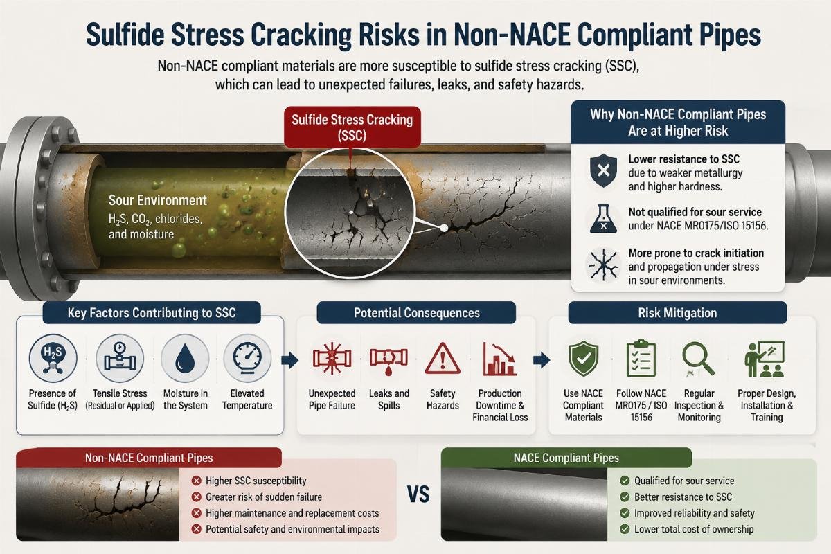Diagram illustrating sulfide stress cracking risks in non-NACE compliant pipes