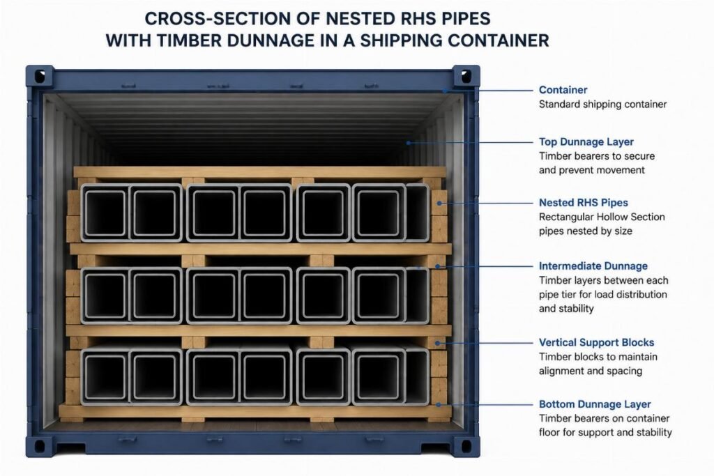 EN10219 Steel Pipe Container Loading Config for FCL Buyers